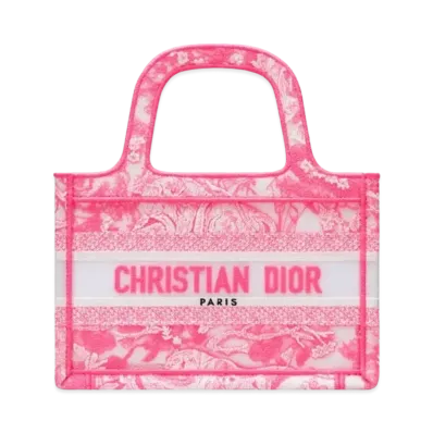 Dior Mini Book Tote Toile de Jouy Reverse Transparent Canvas "Fluorescent Pink"