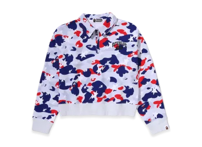 A BATHING APE Women's Sta Strike Camo Polo Cropped Crewneck Sweatshirt "White"