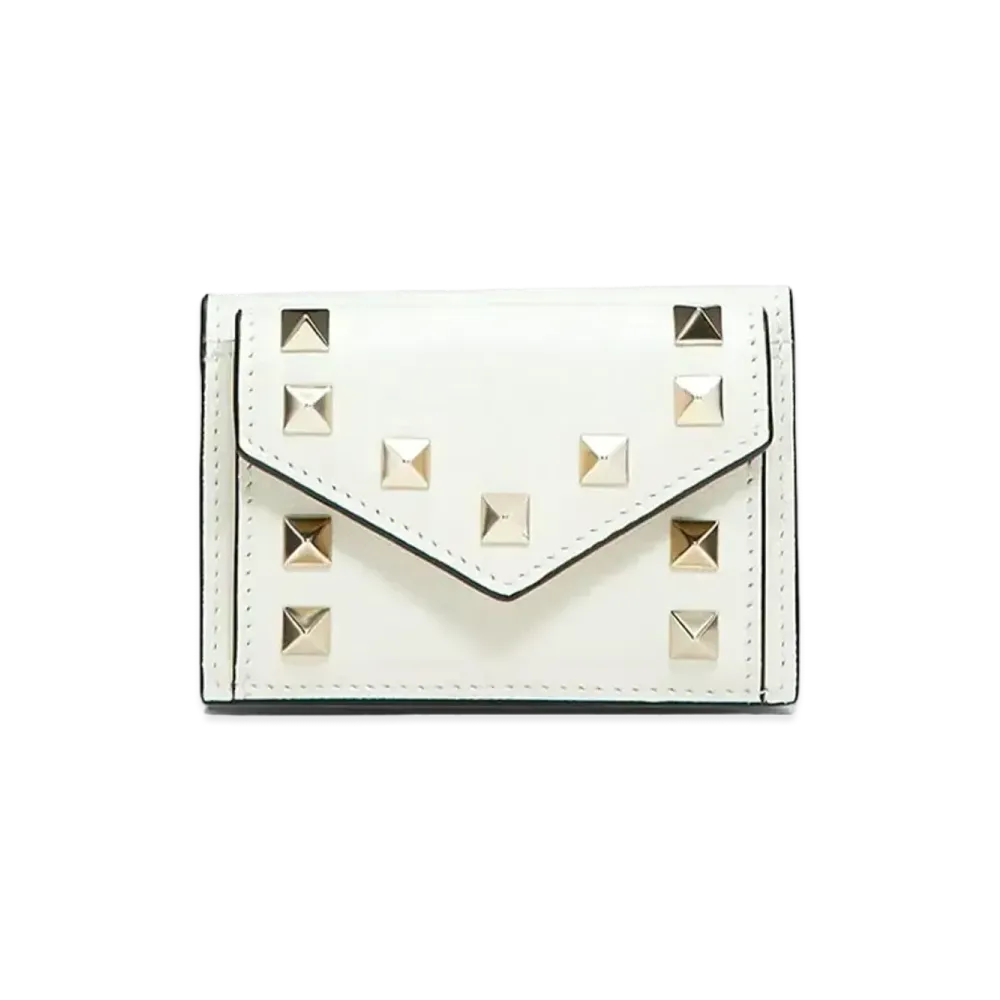 Valentino Rock Studs Calfskin Small Wallet "Light Ivory"