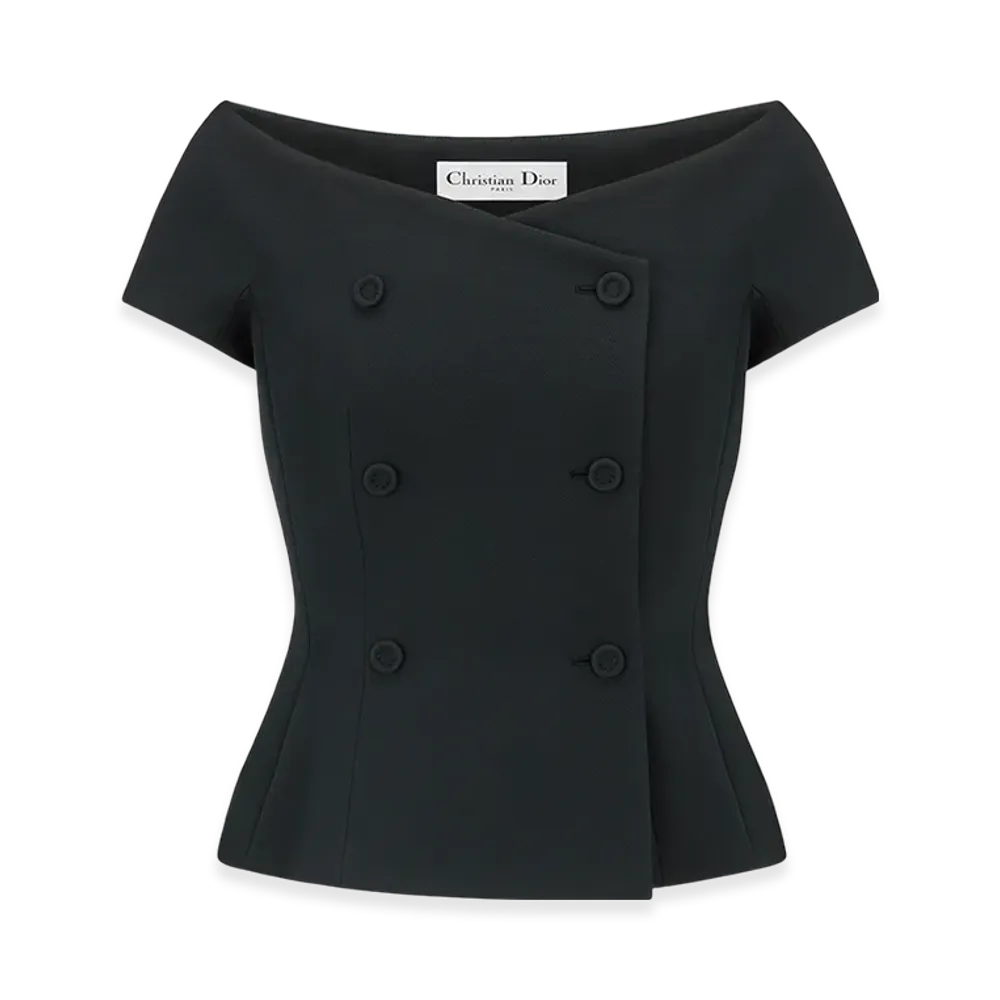 Dior Women's Off-The-Shoulder Jacket Double Breasted Wool Silk "Black"