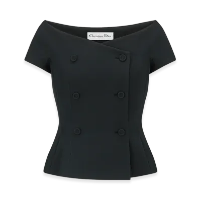 Dior Women's Off-The-Shoulder Jacket Double Breasted Wool Silk "Black"