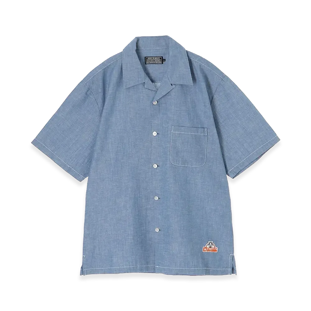 HYSTERIC GLAMOUR See No Evil Patch Open Collar Shirt "Blue"