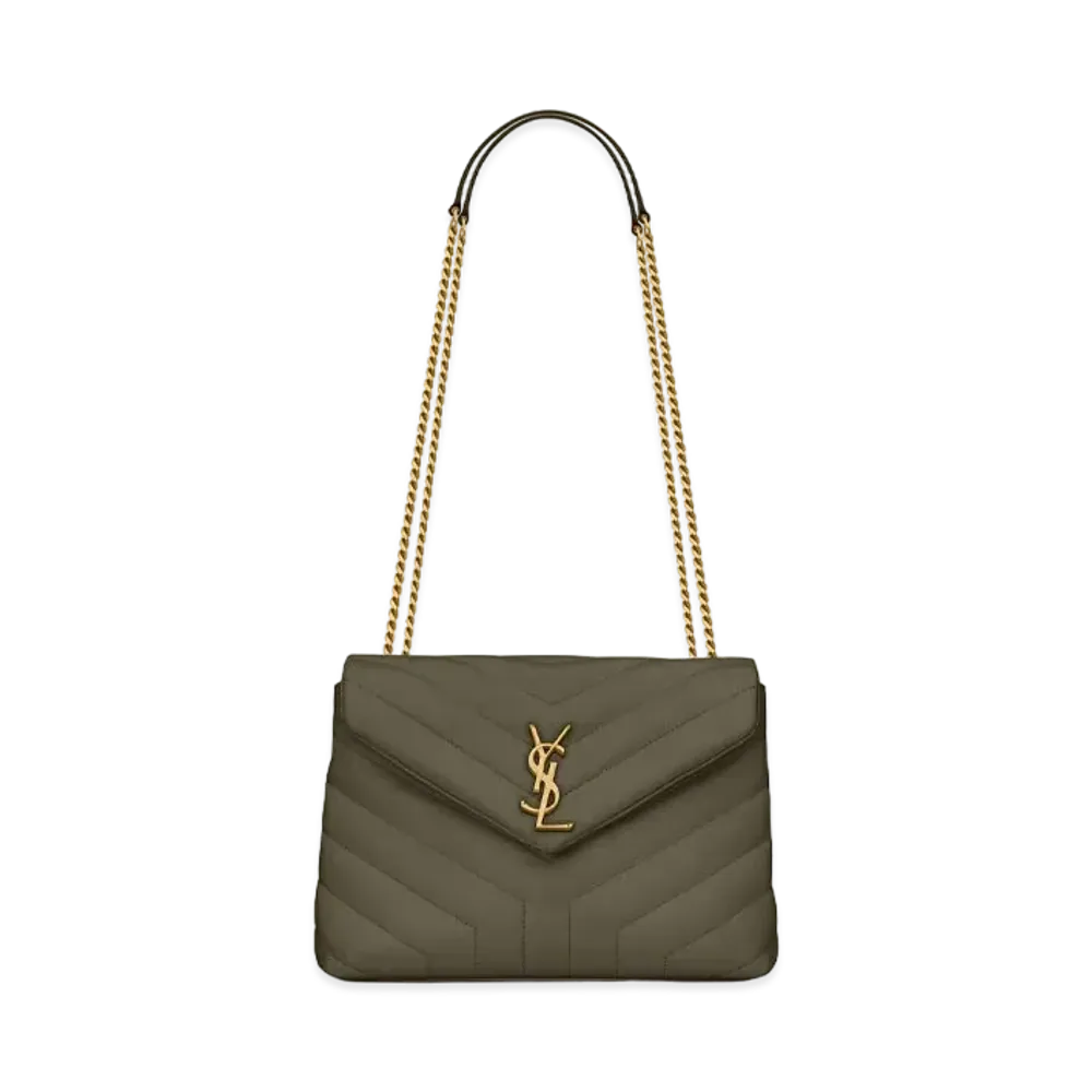 SAINT LAURENT Loulou Small Bag In Matelasse Y Leather "Gray Khaki"