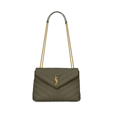 SAINT LAURENT Loulou Small Bag In Matelasse Y Leather "Gray Khaki"