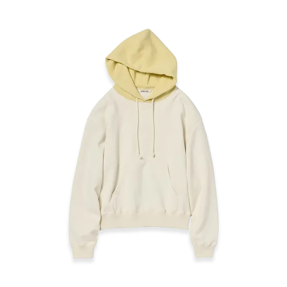 AURALEE Women's Smooth Soft BD Sweat P/O Parka "Smoky White/Light Yellow"
