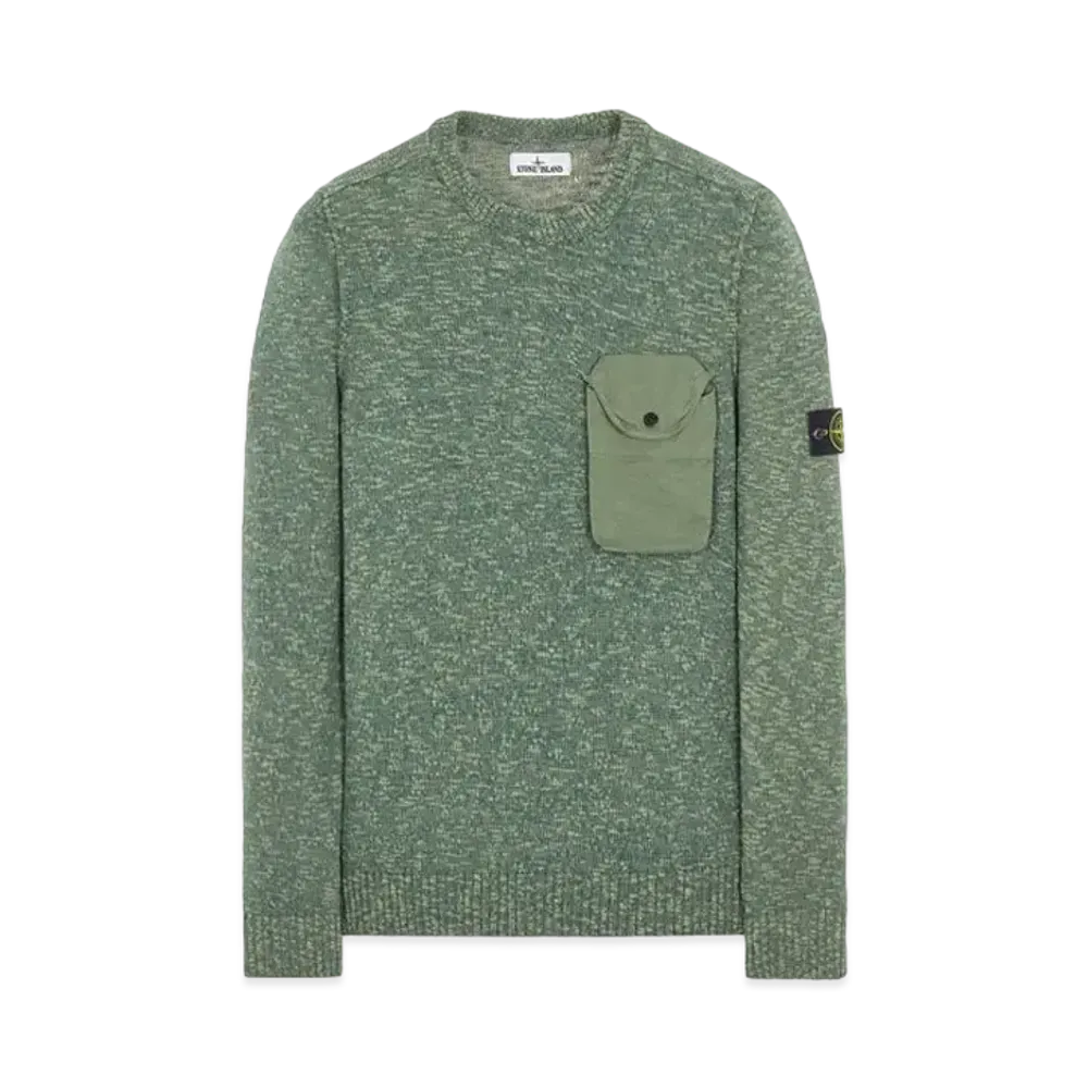 Stone Island 532D3 COTTON WOOL MELANGE + FABRIC POCKET "Sage Green"