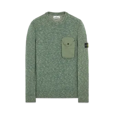 Stone Island 532D3 COTTON WOOL MELANGE + FABRIC POCKET "Sage Green"