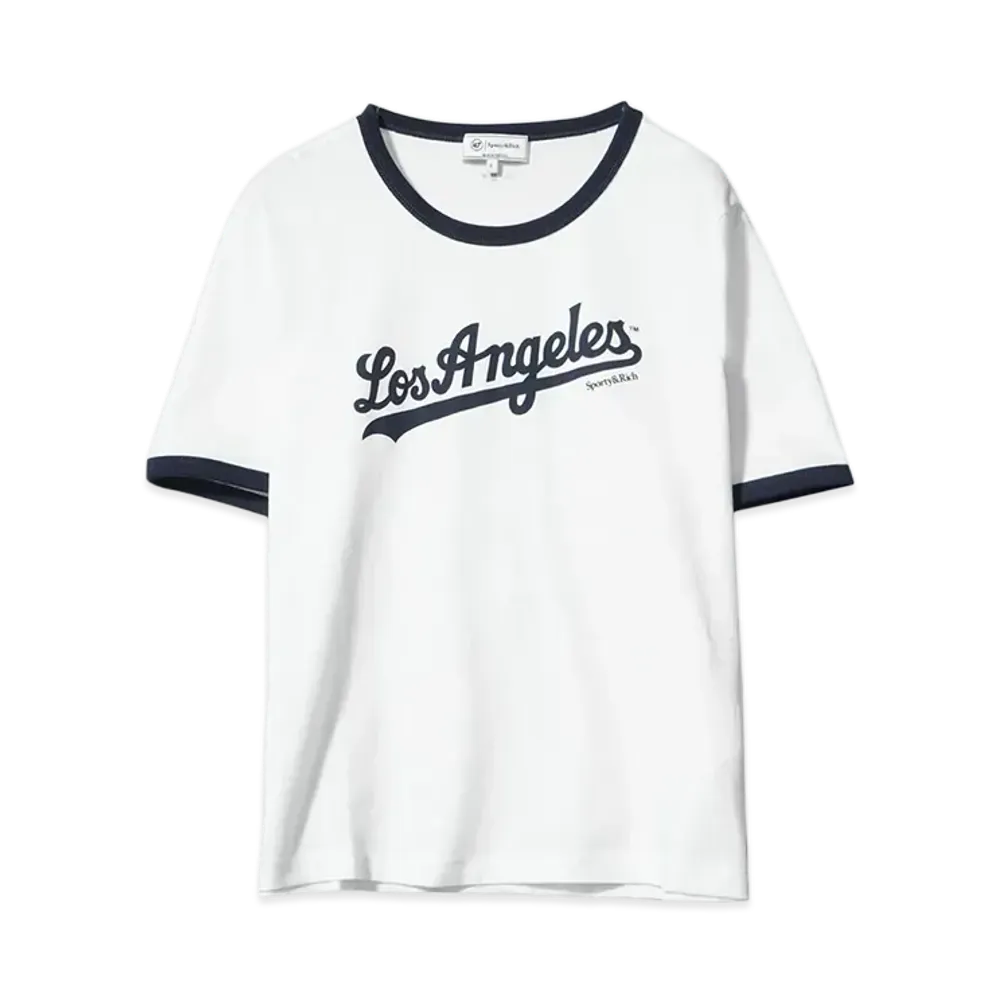 Sporty&Rich Dodgers Ringer Tee "WHITE/DARK NAVY"