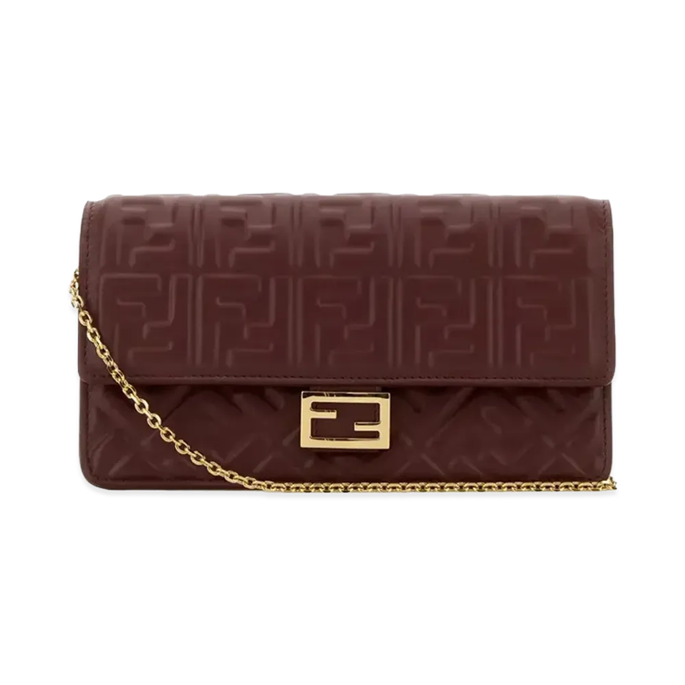 FENDI Women's Wallet On Chain Baguette In Nappa Leather With FF Motif "Red"