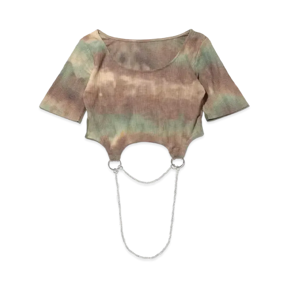 atmos pink x RIEHATA Pink Tie Dye Chain Cropped Tops "Brown"