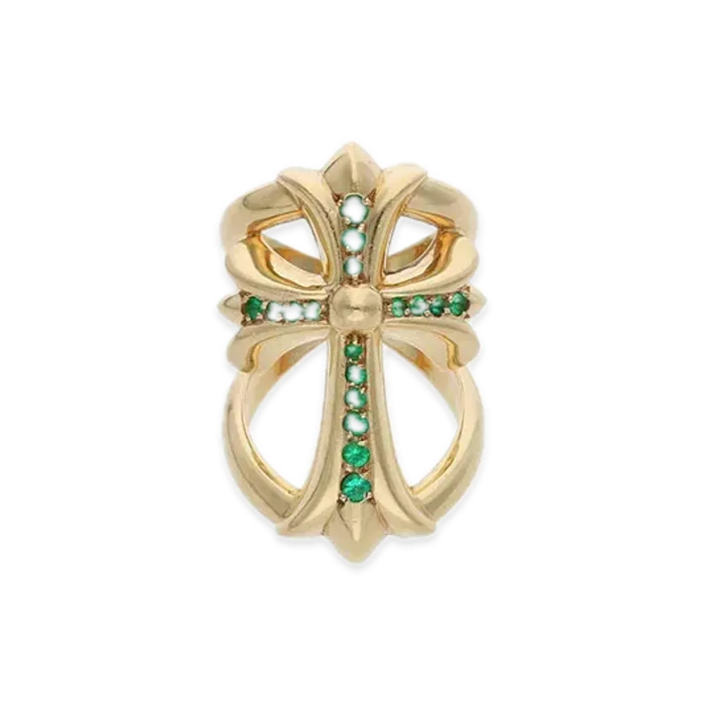 Chrome Hearts Infinity CH Cross Pave Emerald Ring "Yellow Gold"
