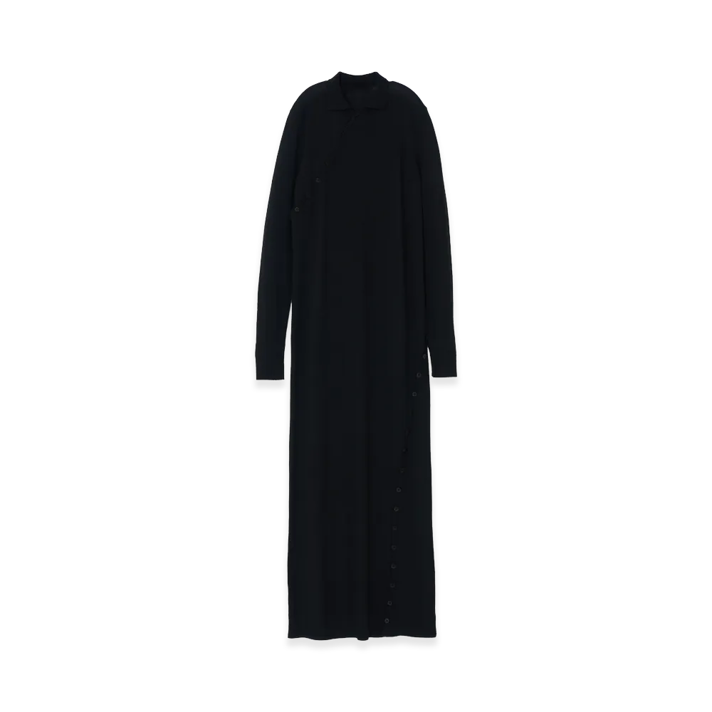 YOKE Super120's Wool Button Line Knit Dress "Black"