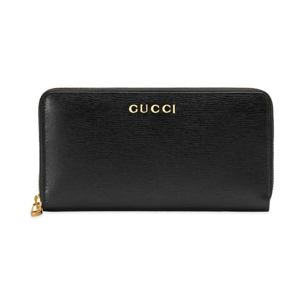 GUCCI Zip Around Wallet with Gucci Script "Black"