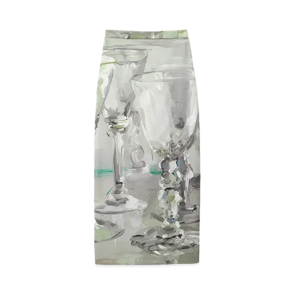 MSGM Midi Skirt With "Glasses" Print "White"