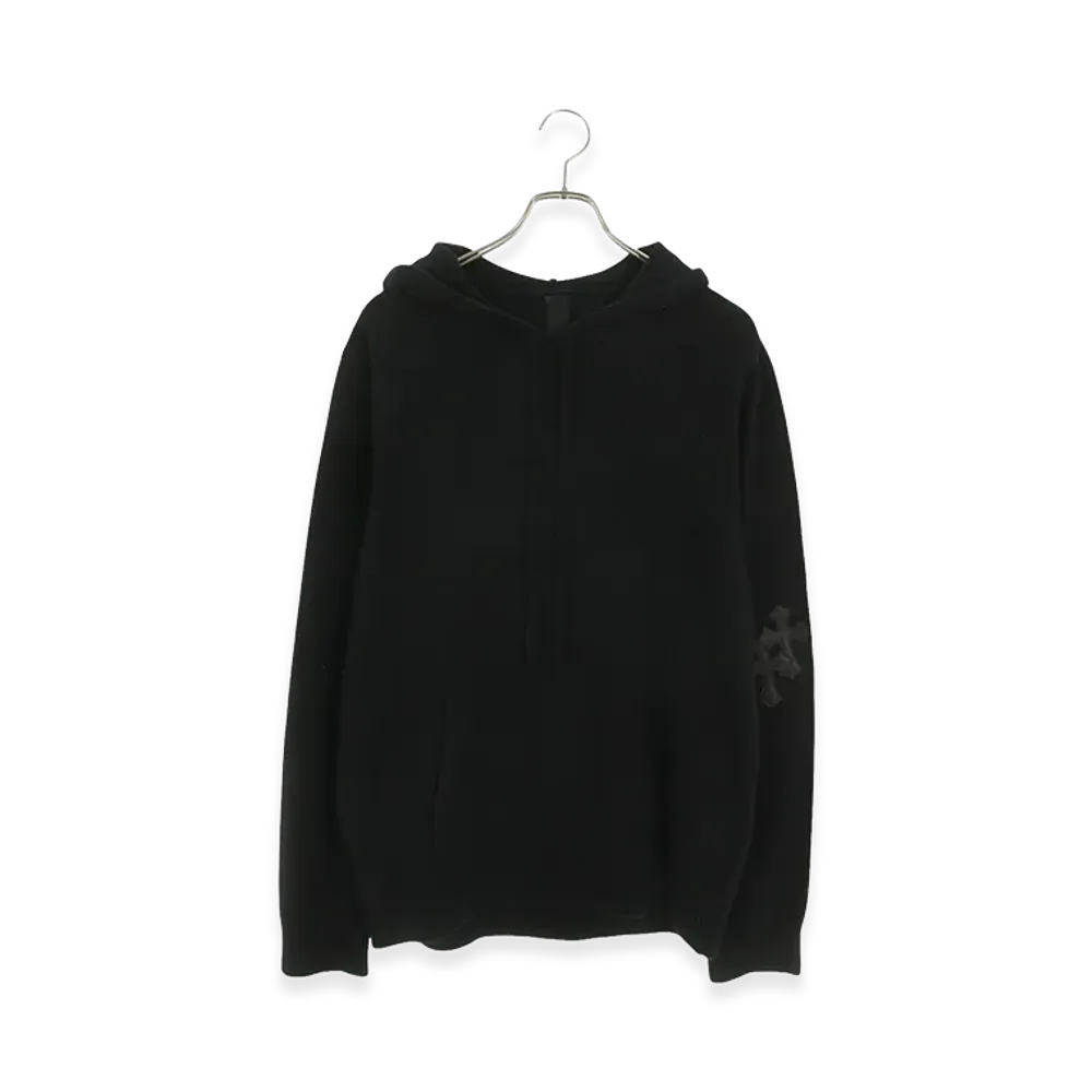 Chrome Hearts CH Cross Leather Patch Cashmere Knit Hoodie "Black"