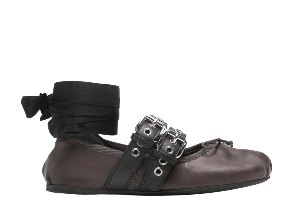 MIU MIU Women's Nappa and Calf Leather Ballerinas "Brown"