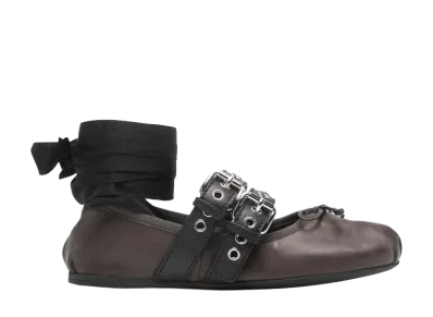 MIU MIU Women's Nappa and Calf Leather Ballerinas "Brown"