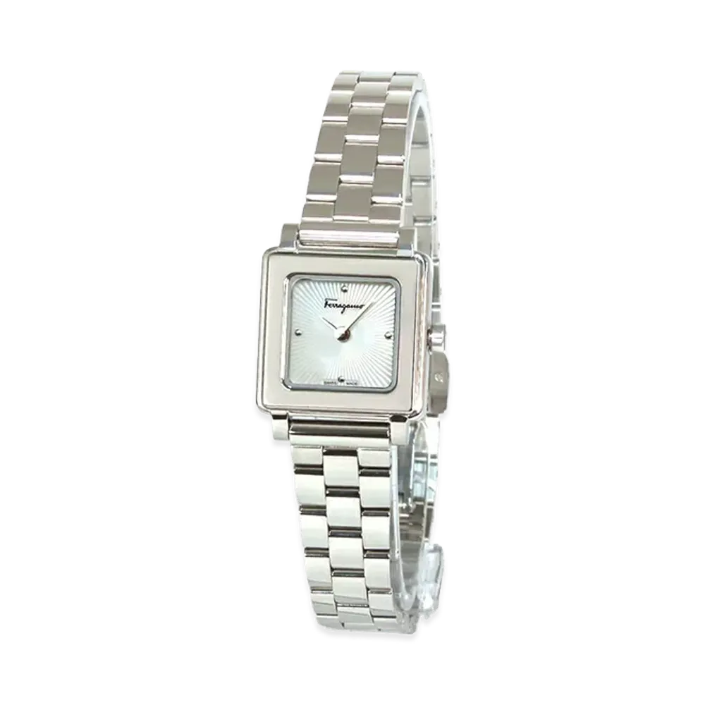 Salvatore Ferragamo Women's Square "Silver/White Shell"