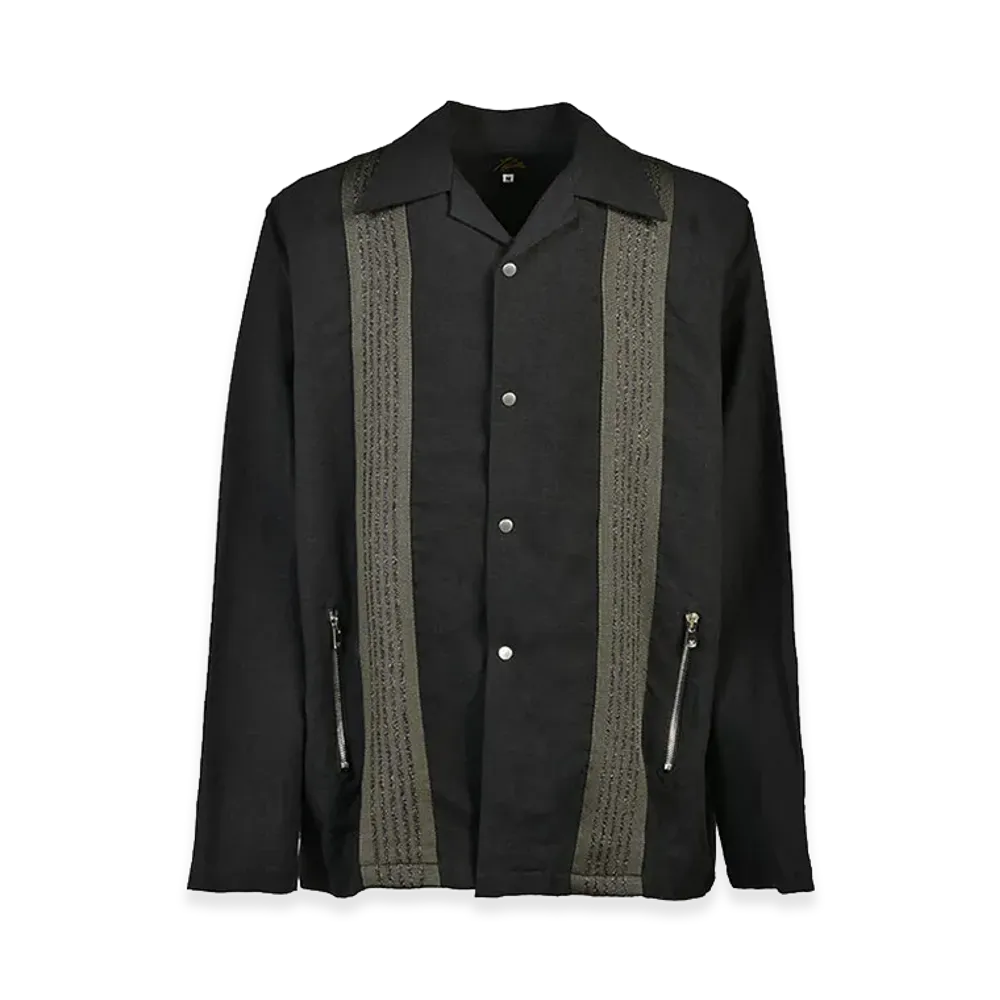 NEEDLES x NUBIAN Track L/S Open Collar Shirt - Cotton Linen "Black"