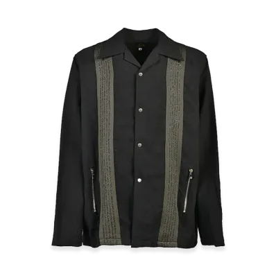NEEDLES x NUBIAN Track L/S Open Collar Shirt - Cotton Linen "Black"