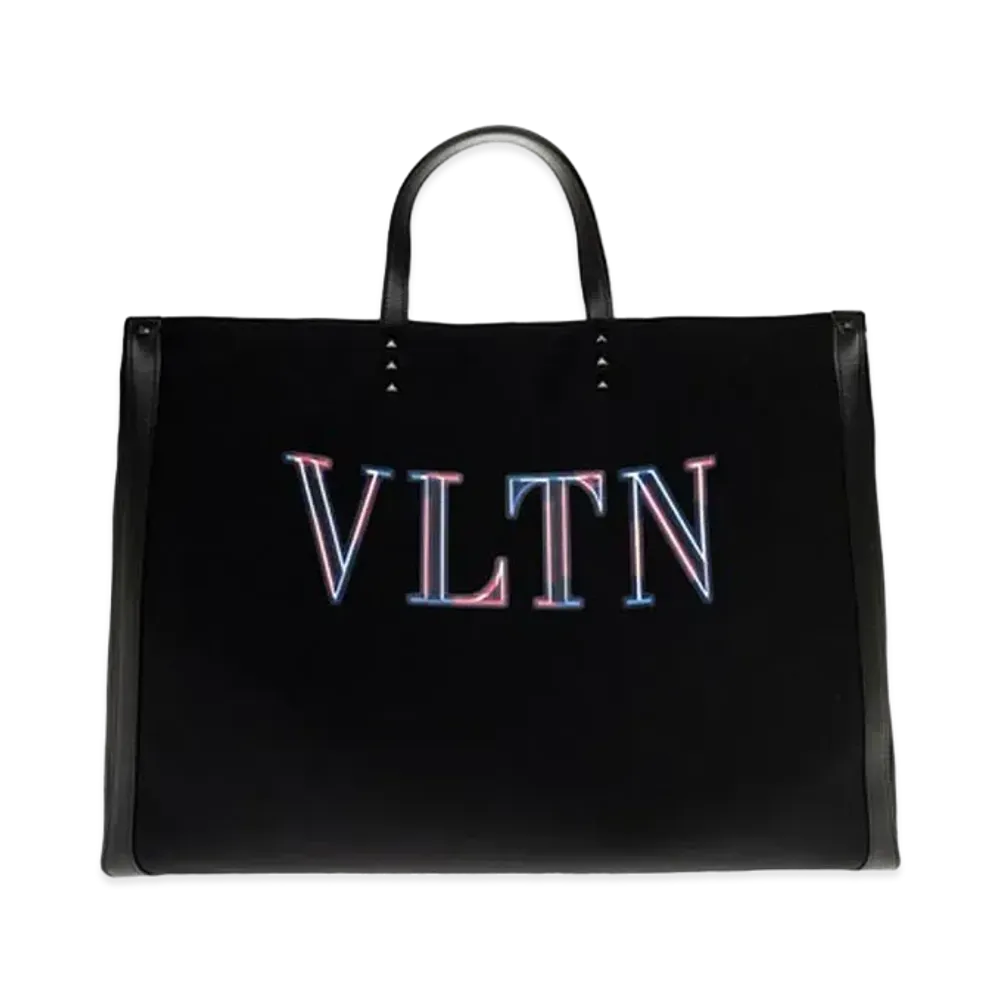 Valentino Neon VLTN Canvas Large Tote "Black/Multicolor"