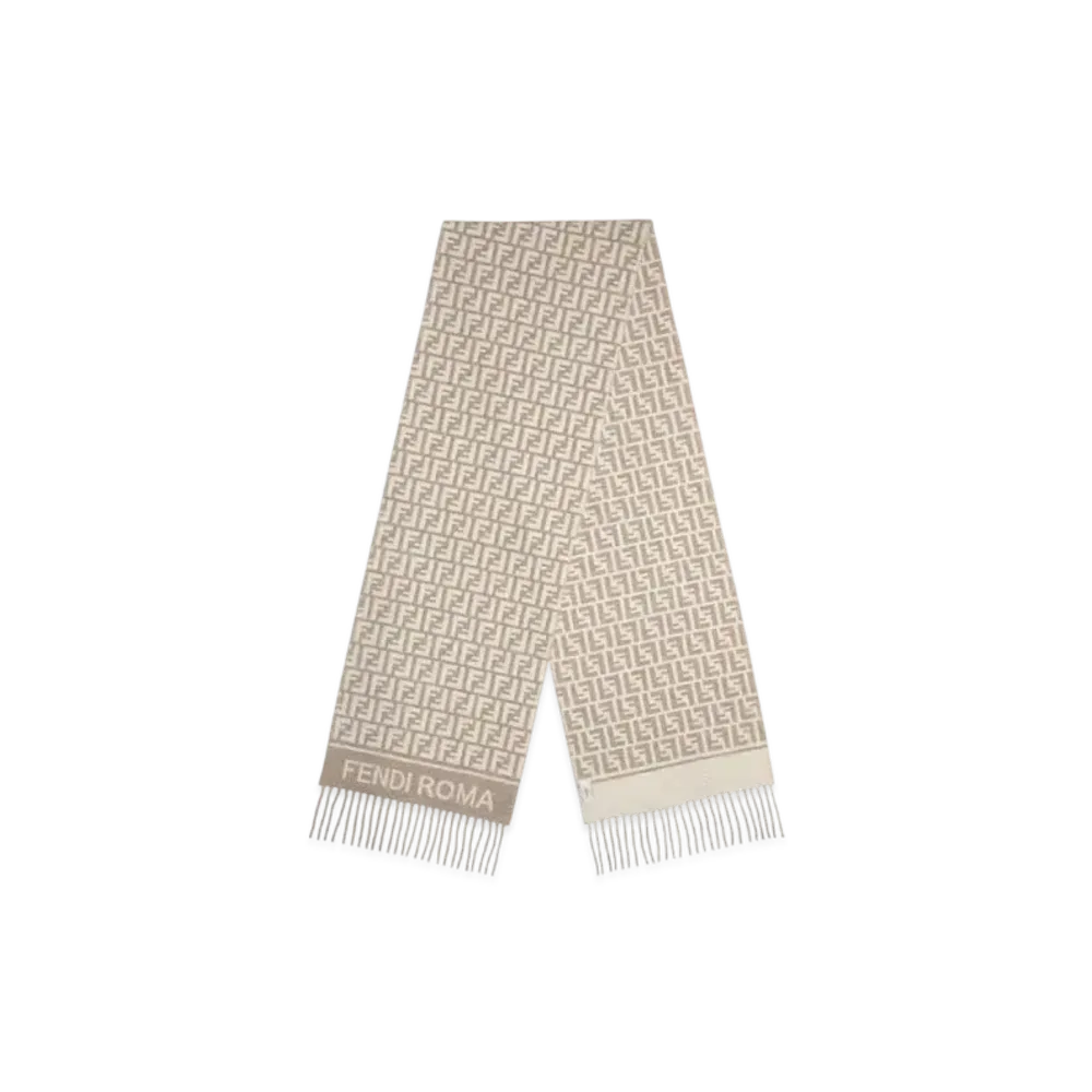 FENDI Wool & Cashmere FF Scarf "Gray"