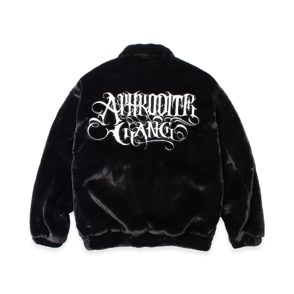 APHRODITEGANG Classic Logo Embroidery Faux Fur Jacket "Black/White"