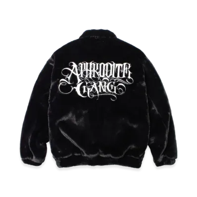 APHRODITEGANG Classic Logo Embroidery Faux Fur Jacket "Black/White"