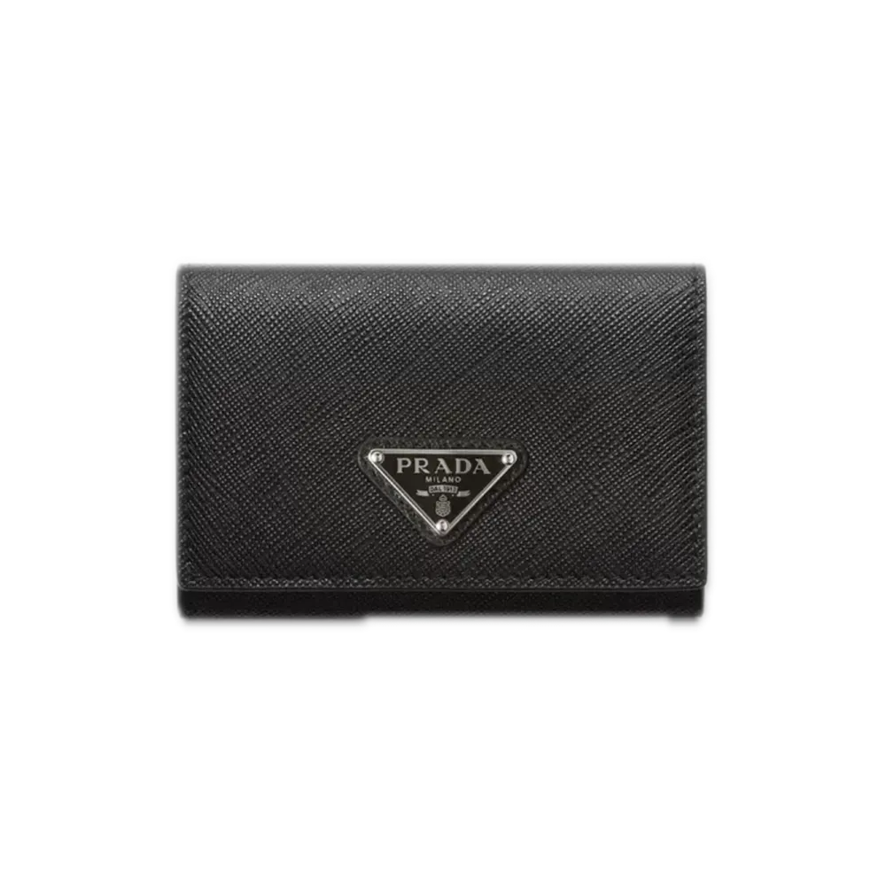 PRADA Saffiano Triangle Card Case "Black"