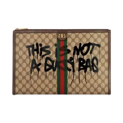 GUCCI x BALENCIAGA The Hacker Graffiti Laptop Pouch Corning Canvas "Beige"
