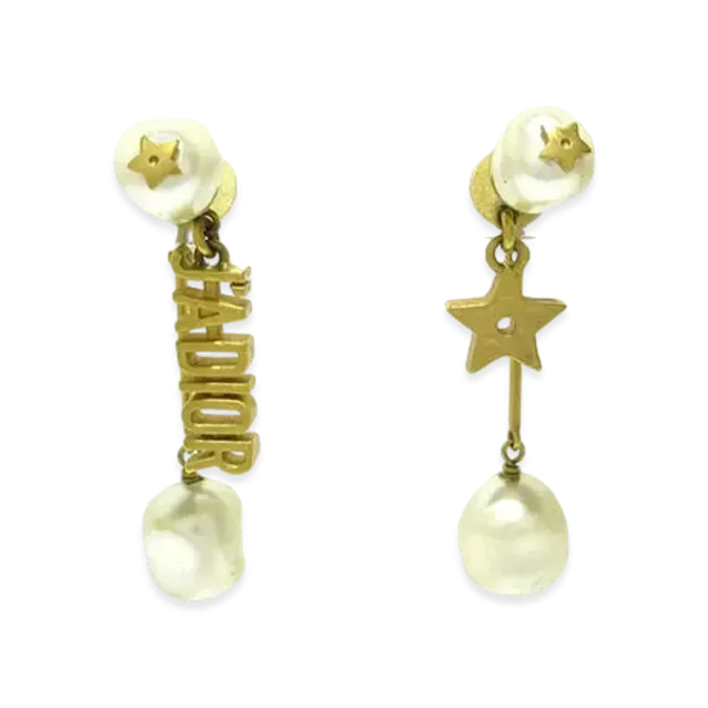 Dior J'Adior Star Drop Fake Pearl Earring "Gold"