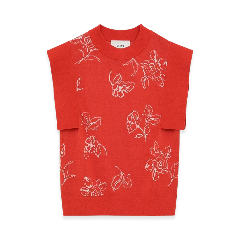 CLANE x Minami Tanaka Thin Flower Square Sleeve Knit Tops "Red"