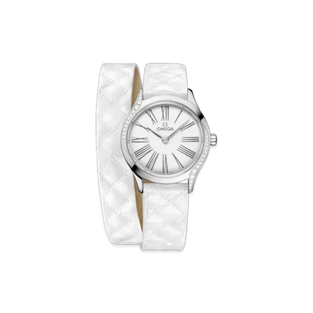 OMEGA De Ville Mini Tresor Diamonds Grain Calf Leather Double Strap 26MM "Stainless Steel/White/Grey" 428.17.26.60.04.008