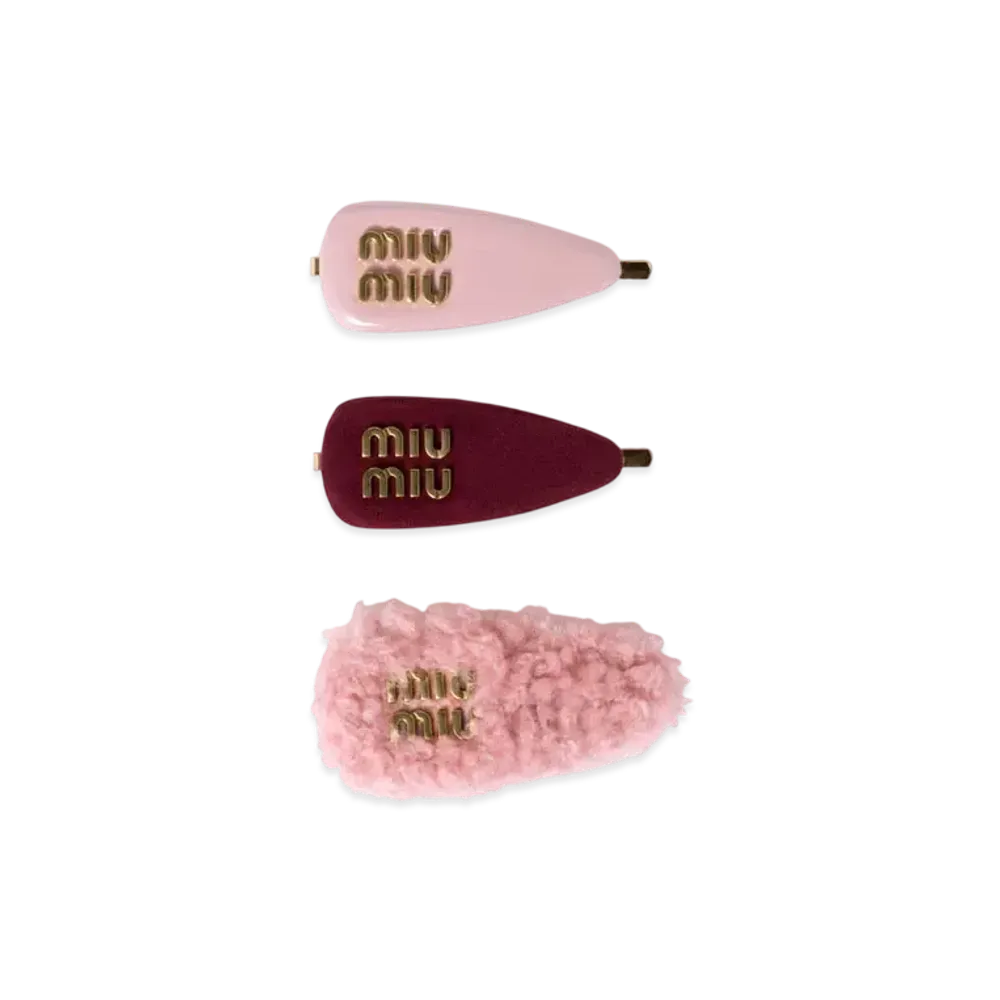 MIUMIU Set Of Leather Suede and Shearling Hair Clips "Pink"