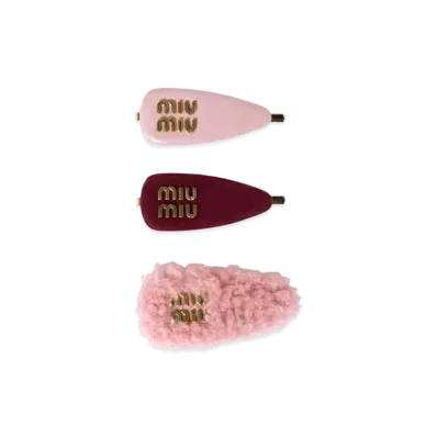 MIUMIU Set Of Leather Suede and Shearling Hair Clips "Pink"