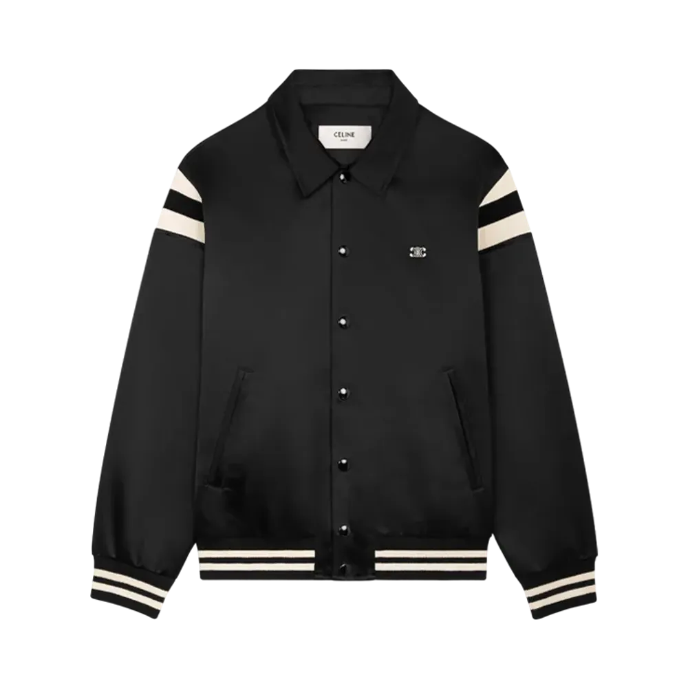 CELINE Men's Triomphe Teddy Jacket in Satin "Black"