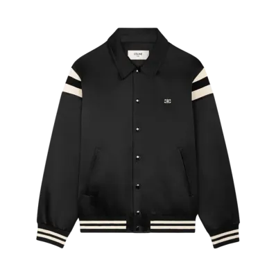 CELINE Men's Triomphe Teddy Jacket in Satin "Black"