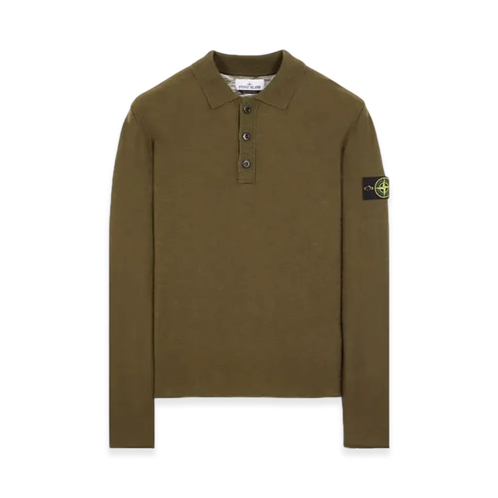 Stone Island 535B9 Reverse Stocking Stitch Slub Wool Nylon Polo Shirt Knit - 23FW "Olive Green"