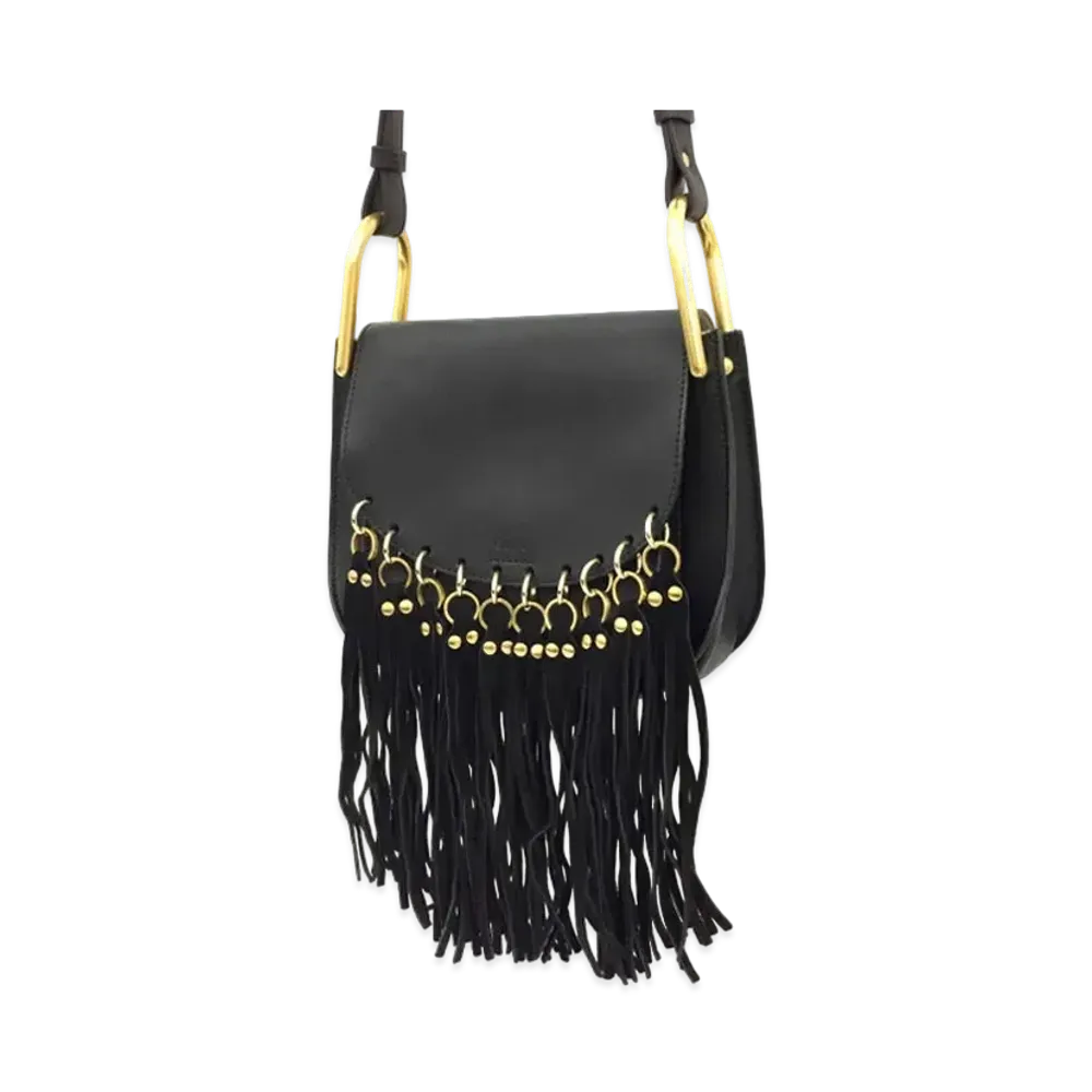 Chloe Hudson Fringe Leather Shoulder Bag "Black"