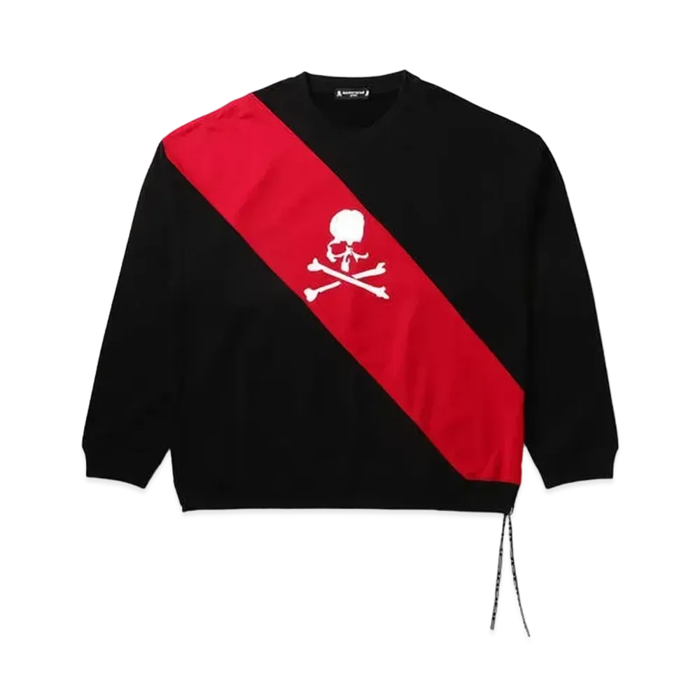 mastermind JAPAN Boxy Diagonal Switching Crewneck "Black Red"