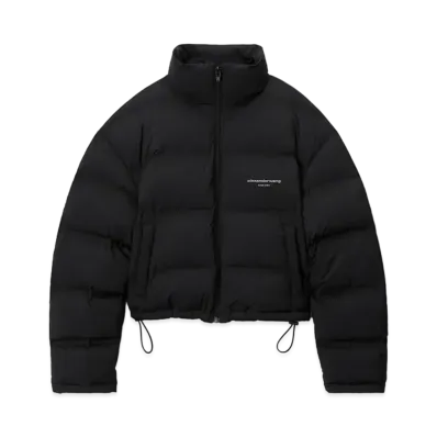 Alexander Wang Reflective Logo Cropped Puffer Coat "Black"
