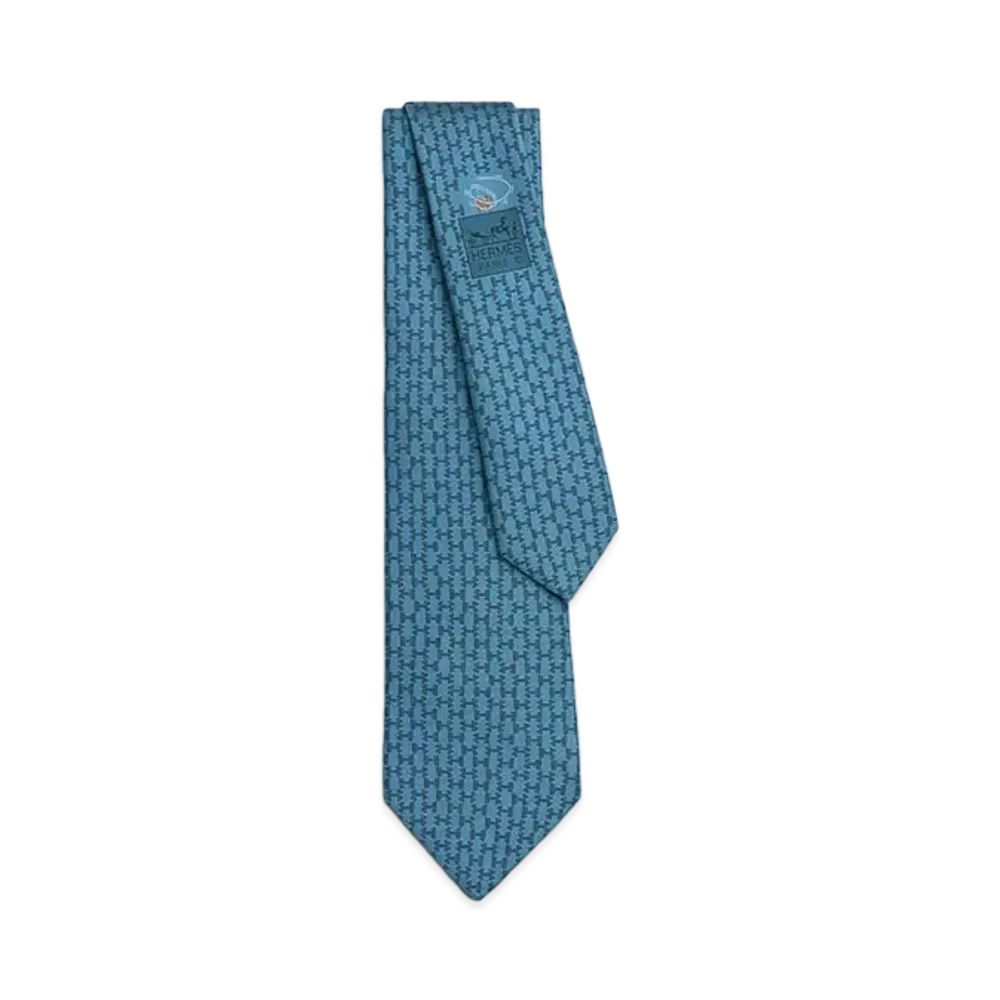 Hermes Tie 7 Dancing H "Blue Jean/Blue Canal"