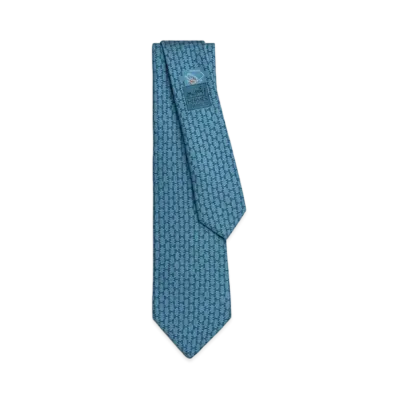 Hermes Tie 7 Dancing H "Blue Jean/Blue Canal"
