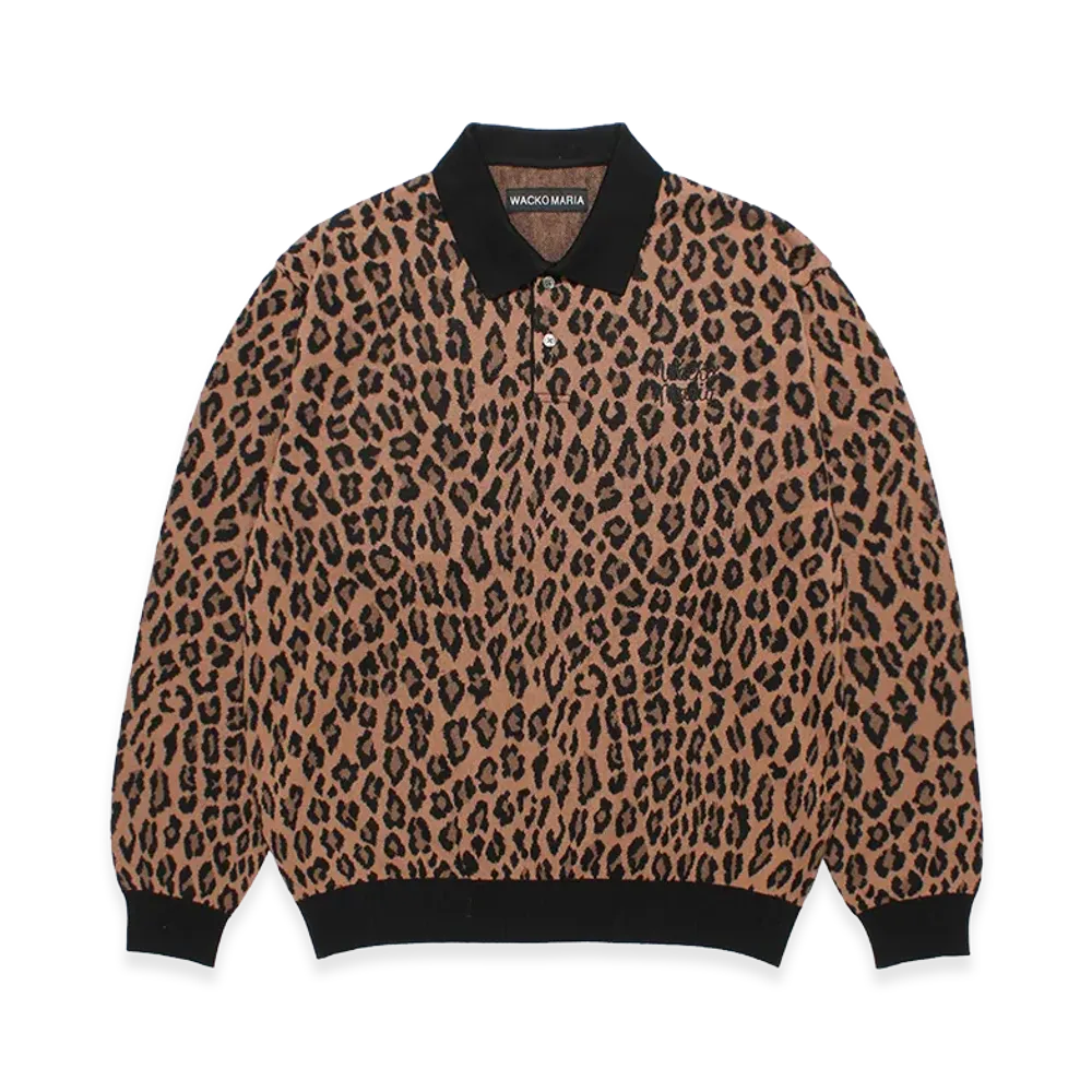 WACKO MARIA Leopard Jacquard Polo Shirt "Beige"