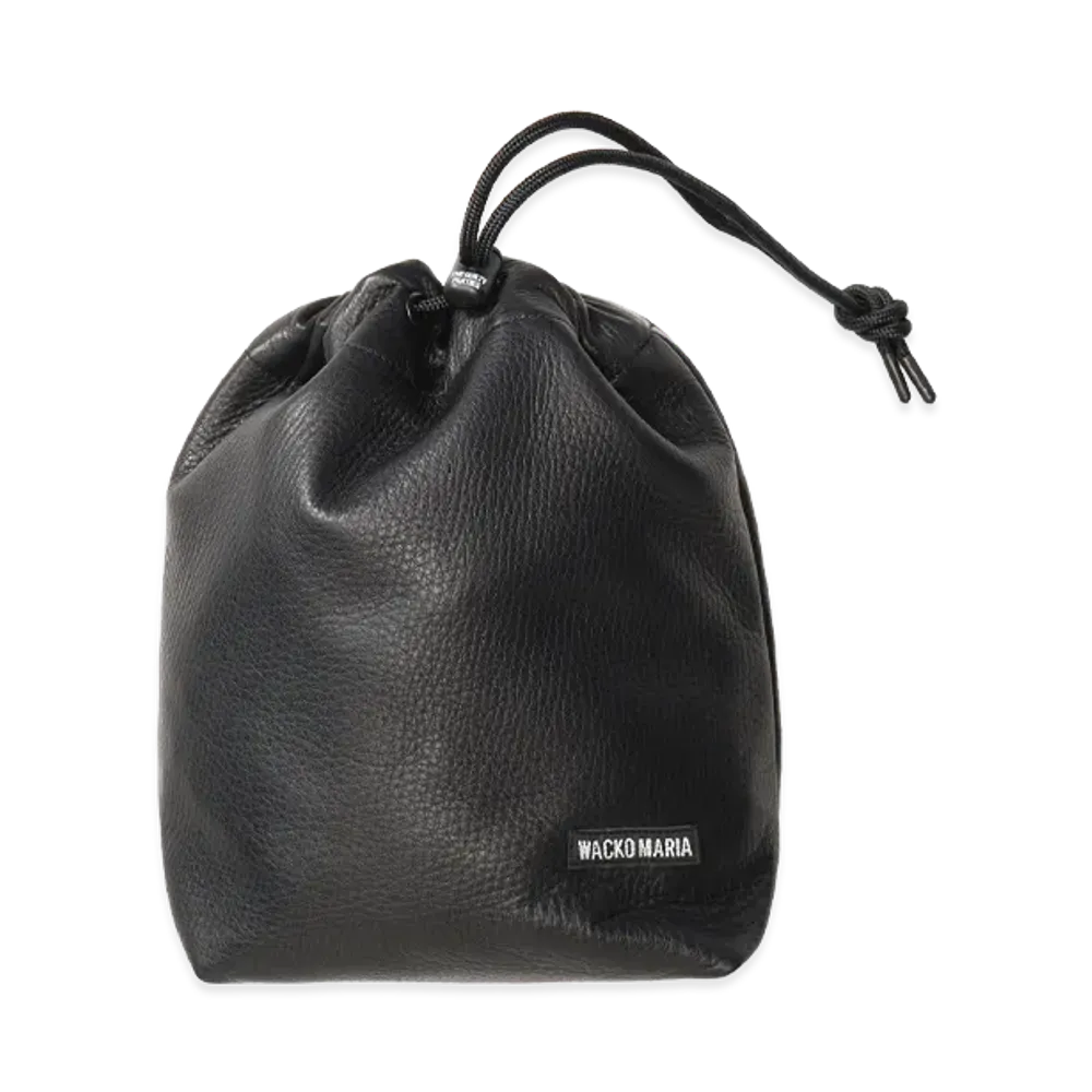 WACKO MARIA Leather Drawstring Bag "Black"