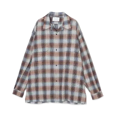 SUGARHILL PUNCHING YAK OMBRE PLAID OPEN COLLER BLOUSE "RED OMBRE"