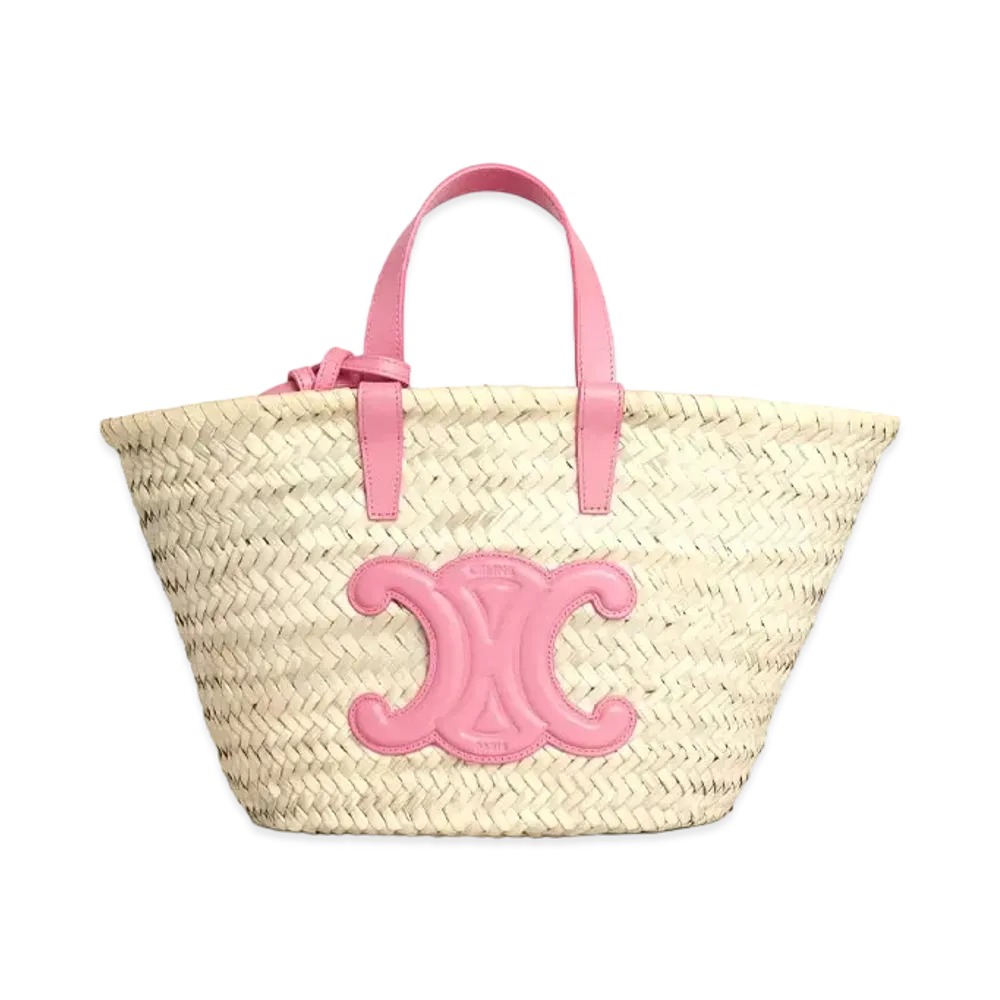 CELINE Teen Triomphe Celine Classic Panier in Palm Leaves and Calfskin "Flamingo"