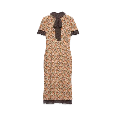 PRADA Women's Printed Georgette Dress "Beige"