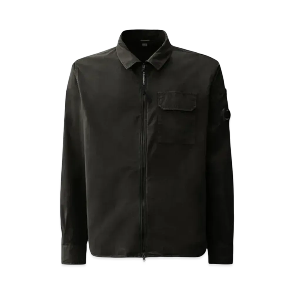 C.P. Company Organic Gabardine Full Zip Overshirt "Black"