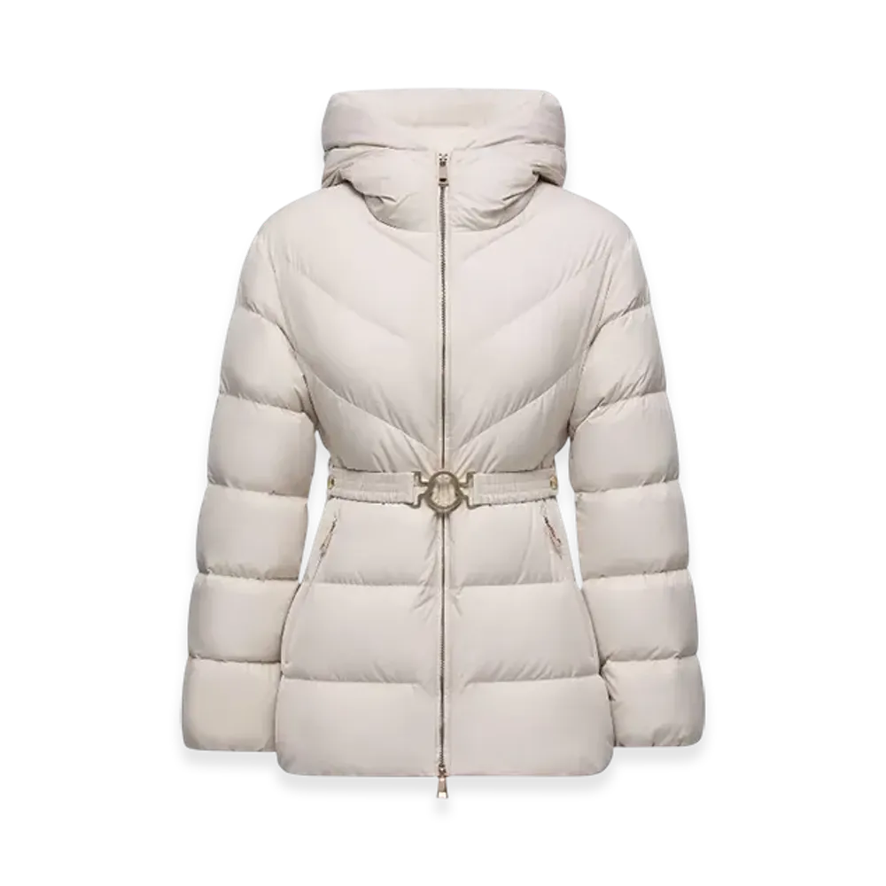 MONCLER Brosse Diagonal-Quilted Hooded Short Down Jacket "White"